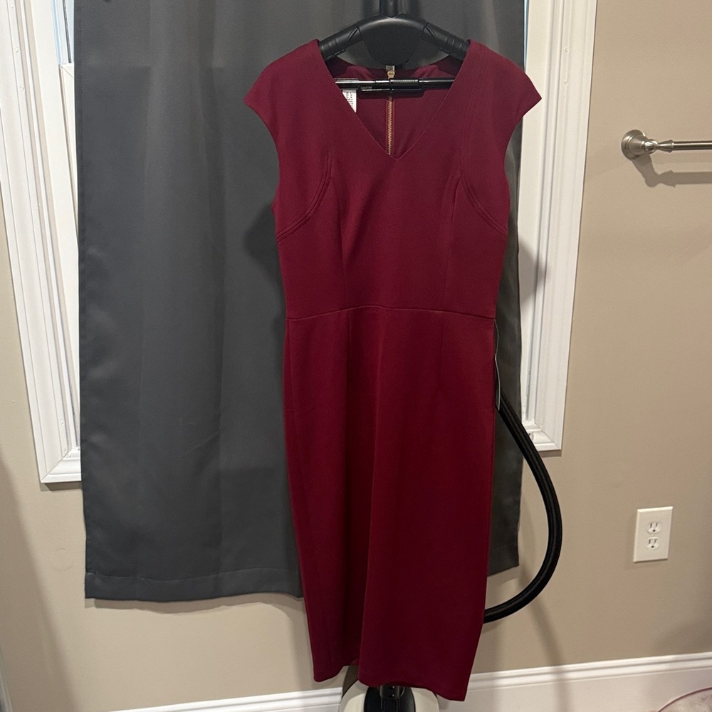 Maggy London Deep Red Cap Sleeve Midi Dress